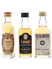 Grant's Standfast, Langs & Teacher's Highland Cream Bottled 1970s 3 x 5cl / 40%