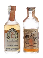 Schenley Xtra Light & Wilson Old Label Bottled 1940s-1950s 2 x 4.7cl