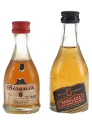 Bisquit 3 Star & Napoleon French Brandy Bottled 1970s 2 x 5cl