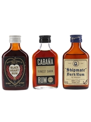 Black Heart, Cabana & Shipmate Dark Rums Bottled 1970s 3 x 5cl / 40%