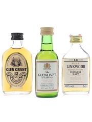 Glen Grant, Glenlivet & Linkwood 12 Year Old Bottled 1970s & 1980s 3 x 5cl / 40%