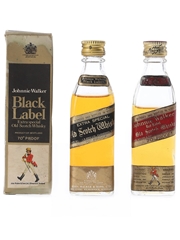 Johnnie Walker Black & Red Label Bottled 1970s 2 x 5cl / 40%
