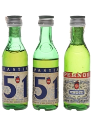 Pernod Fils & Pastis 51 Bottled 1970s-1980s 3 x 2.8cl / 45%