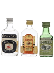 Booth's, Gordon's & Squires London Dry Gin Bottled 1970s-1980s 3 x 3.9cl-4cl