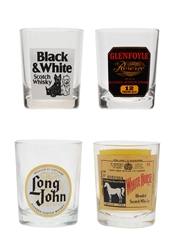 Assorted Whisky Tumblers Black & White, Glenfoyle, Long John, White Horse 