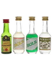 Assorted Bols Liqueurs Creme De Bananes, Green Curacao, Kummel, Persico 4 x 5cl