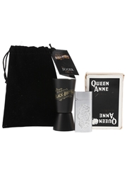 Assorted Whisky Memorabilia - Queen Anne, Black Bottle & Chivas Regal Including Paying Cards, Lighter Holder & Jigger 