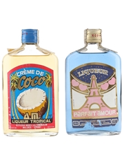 Morey Creme De Coco & Parfait Amour Bottled 1970s 2 x 37cl