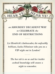 VIP London Bar Experience for You and 4 Friends with Bar Tab Hosted by the Hendrick's Brand Ambassador 