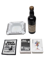 Assorted Buchanan's Black & White Memorabilia Ashtray, Clothes Brush, Embroidered Patch & Playing Cards 