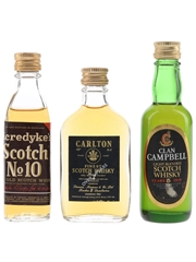 Acredyke, Carlton & Clan Campbell Bottled 1980s 3 x 4cl-5cl
