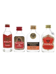 Borzoi, Czarina, Huzzar & Romanoff Vodka Bottled 1970s & 1980s 4 x 4.7cl-5cl