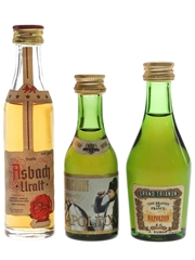Asbach Uralt, De Valcourt & Grand Trianon Brandy Bottled 1970s 3 x 3.9cl-5cl