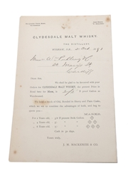 Assorted Price Lists, Dated 1893 Clydesdale Malt Whisky, John Hopkins & Co., Robertson & Baxter 
