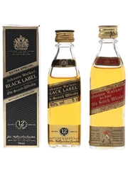 Johnnie Walker 12 Year Old Black Label & Red Label Bottled 1970s & 1980s 2 x 5cl / 40%