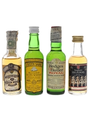 Chivas Regal, Cutty Sark, Hedges Butler & Seagram's 100 Pipers Bottled 1960s-1980s 4 x 4.6cl-5cl