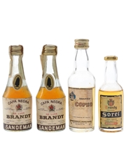 Copeo, Sandeman & Sorel Brandy Bottled 1970s 4 x 3cl-5cl