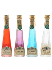 Casoni Cristallizzato Liqueurs Bottled 1970s - Cherry, Ipericum, Paradise, Sambuca 4 x 4cl / 40%