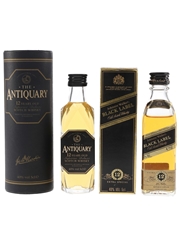 Antiquary & Johhnie Walker Black Label 12 Year Old Bottled 1990s 2 x 5cl / 40%