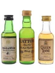 Black & White, Catto's Rare Old & Queen Anne Bottled 1980s 3 x 5cl / 43%