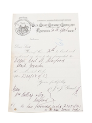 Glen Grant Glenlivet Distillery Notice Of Shipment, Dated 1907
