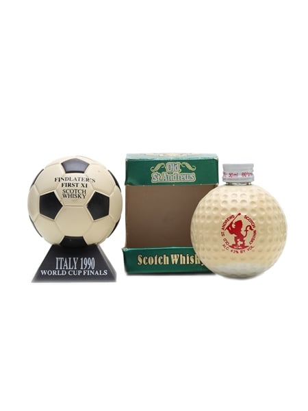 Football & Golf Ball Whisky Miniatures Findlater's & Old St Andrews 2 x 5cl