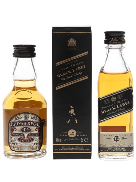 Johnnie Walker 黒·金キャップと Chivas Regal Johnnie Walker 黒·金