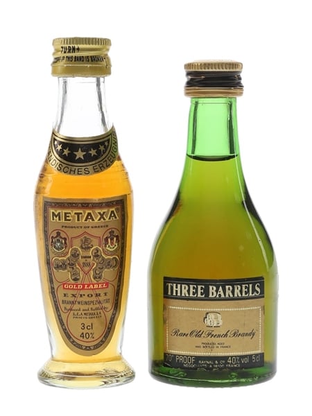 Metaxa Gold Label & Three Barrels Bottled 1970s & 1980s 3cl & 5cl / 40%