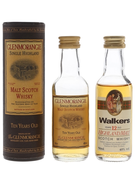 Glenmorangie 10 Year Old & Walkers 12 Year Old Bottled 1980s 2 x 5cl / 40%