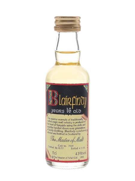 Blairfindy 1977 16 Year Old Cask 7020 Bottled 1993 - The Master Of Malt 5cl / 43%
