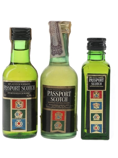 Passport Scotch Bottled 1970s & 1980s - Italy, Portugal & Puerto Rico 3 x 5cl & 2.8cl