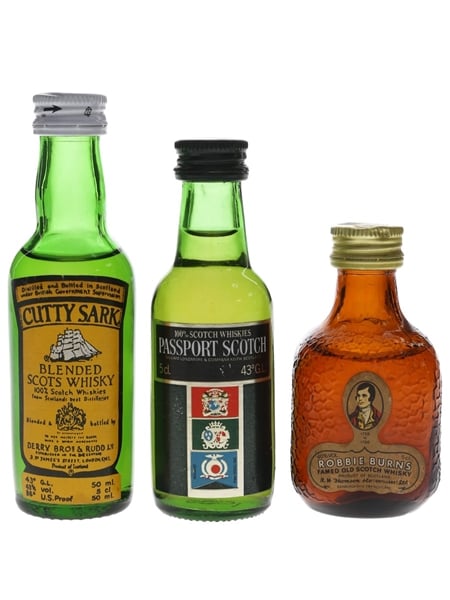 Cutty Sark, Passport & Robbie Burns Bottled 1980s 3 x 5cl