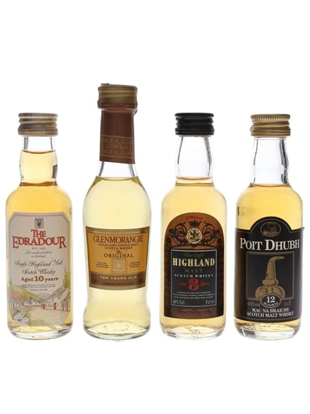 Assorted Single Malts Edradour, Glenmorangie, Poit Dhubh & St Michael 4 x 5cl / 40%