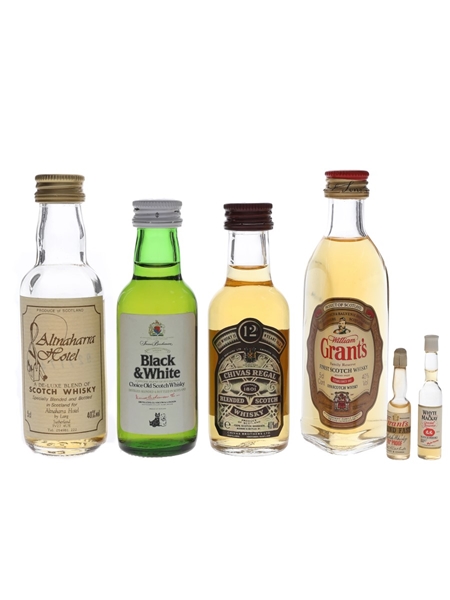 Assorted Blends & Nolvelty Miniatures Altnaharra Hotel, Black & White, Chivas Regal, Grant's & Whyte & Mackay 6 x <1cl-5cl / 40%