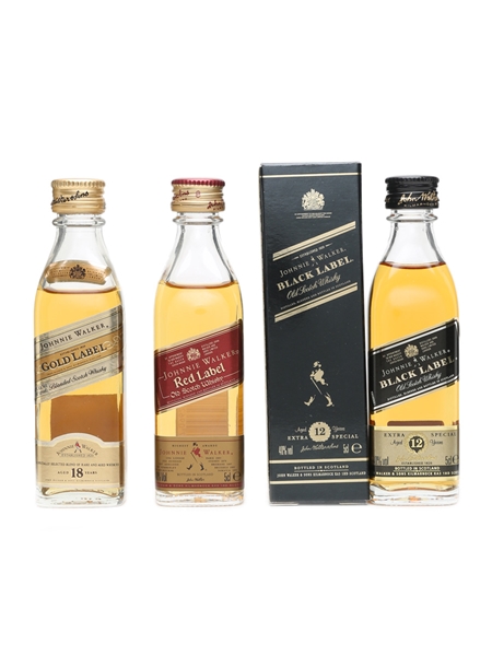 Johnnie Walker Red, Black & Gold Label Miniatures  3 x 5cl