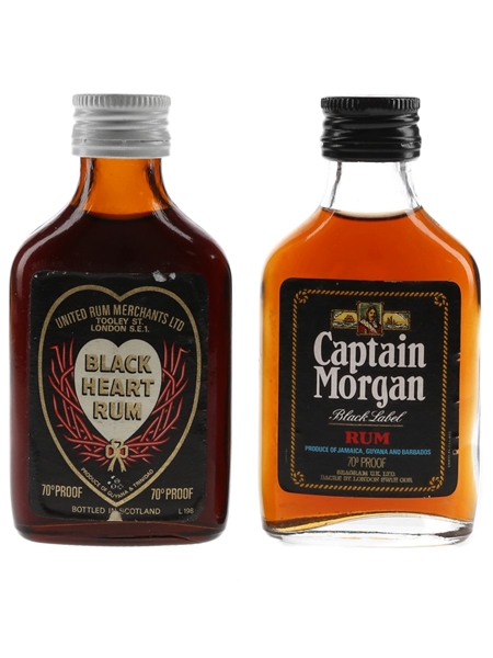 Black Heart Rum & Captain Morgan Bottled 1970s 2 x 5cl / 40%