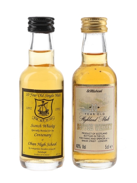 St Michael 10 Year Old Highland Malt & 10 Year Old Centenary Of Oban HIgh School  2 x 5cl / 40%