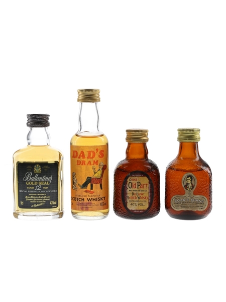 Ballantines, Dad's Dram, Grand Old Parr & Robbie Burns  4 x 5cl / 40%