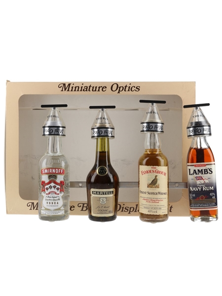 Miniature Optics Bottle Display Unit Bottled 1990s - Smirnoff, Martell, Famous Grouse, Lamb's 4 x 5cl