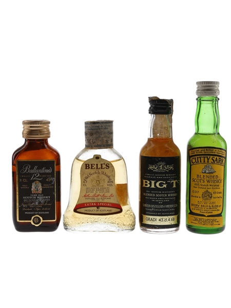 Assorted Blended Scotch Whisky Ballantine's 12, Bell's Extra Special, Big T & Cutty Sark 4 x 3cl-4.7cl