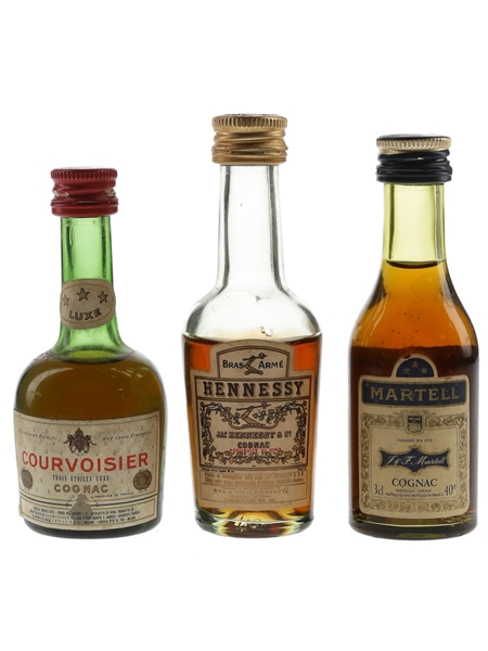 Courvoisier 3 Star, Hennessy Bras Arme, & Martell 3 Star Bottled - 1970s 3 x 3cl / 40%