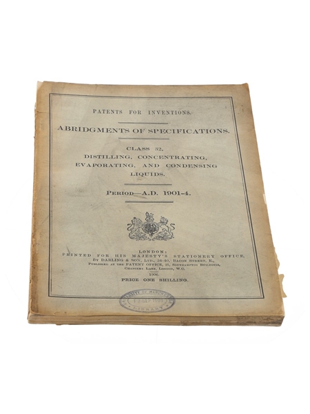 Patents for Inventions Class 32, Distilling, Concentration, Evaporation, and Condensing Liquids, 1901-1904 University of Manchester Library 1906 