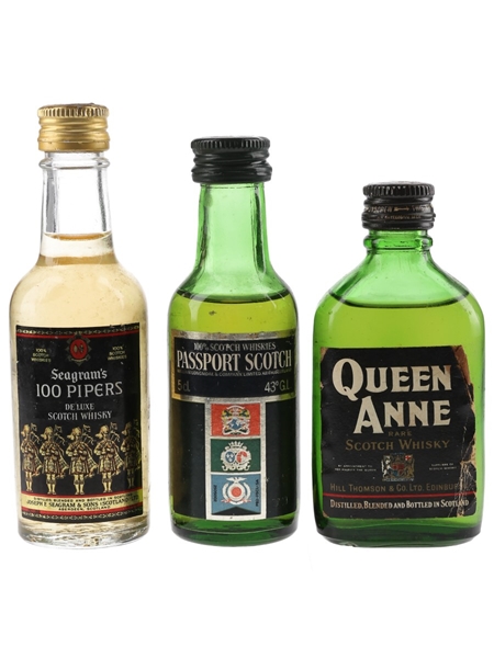 Assorted Blended Scotch Whisky Bottled 1970s - 100 Pipers, Passport & Queen Anne 3 x 5cl