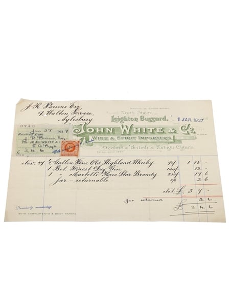 John White & Co. Invoice & Purchas Receipt, Dated 1937  