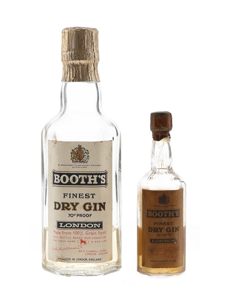 Booth's Finest Dry Gin Bottled 1960s 5cl & 1cl / 40%