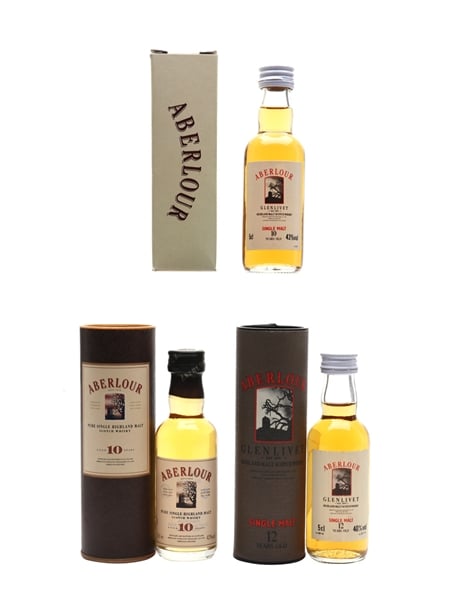 Aberlour 10 Year Old & 12 Year old Bottled 1990s 3 x 5cl