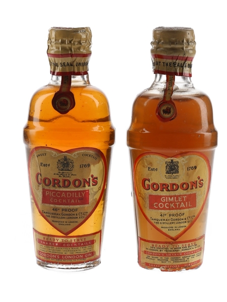 Gordon's Cocktail Shaker Spring Cap Bottled 1940s & 1950s 2 x 5cl