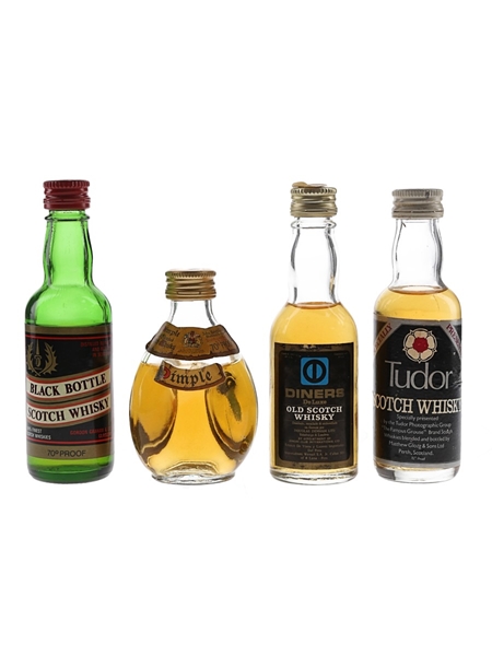 Black Bottle, Dimple, Diners De Luxe & Tudor Bottled 1970s 4 x 5cl / 40%