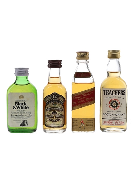 Black & White, Chivas Regal, Johnnie Walker & Teacher's Bottled 1970s-1980s 4 x 5cl / 40%