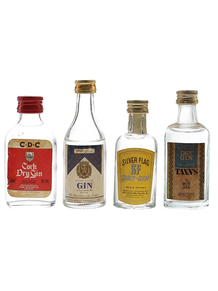 Assorted Gin Cork Dry Gin, Corfu Dame Gin, Tann's Dry Gin & Silver Flag Dry Gin 4 x 5cl